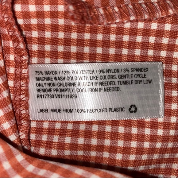 A•New Day Pants Gingham Print Elastic Waist Side Zip Pocket Cream Red Size 0 NWT - Picture 12 of 12